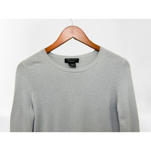 Lord & Taylor 100% Cashmere Crewneck Sweater Pale Gray/Blue Long Sleeve Size M - Picture 3 of 6